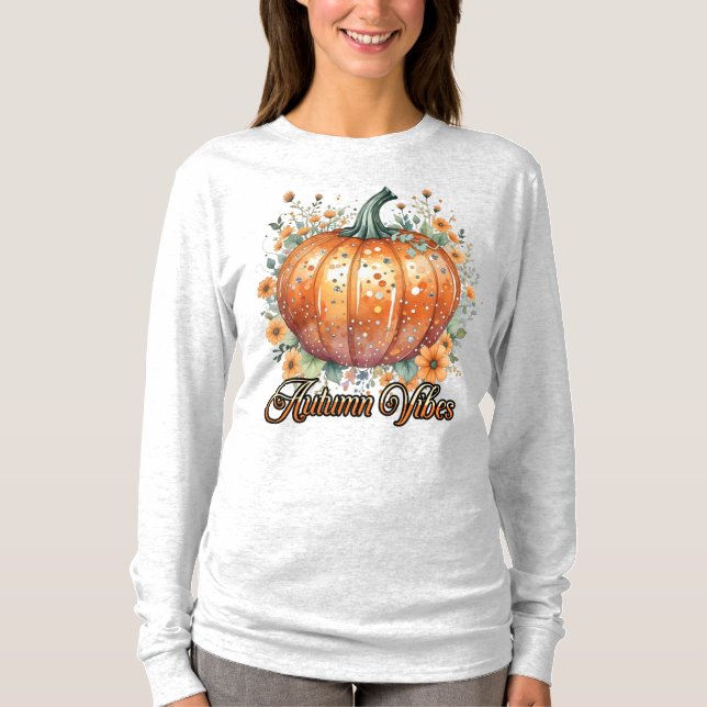 Camiseta Calabaza acuarela Vibes otoñales (Anverso)