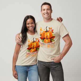 Camiseta Calabaza acuática "Happy Harvest" y hojas de otoño