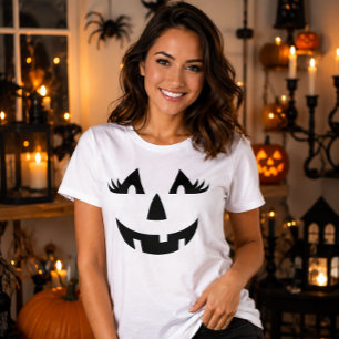 Camiseta Calabaza Cara de Jack-o-lantern Femenina Halloween