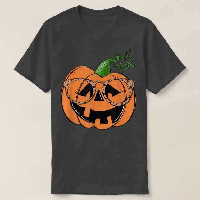 Camiseta Calabaza Cara Gafas Leopardo Season Funny H (Diseño del anverso)