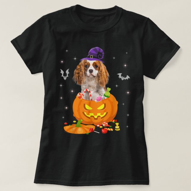 Camiseta Calabaza Cavalier Rey Charles Spaniel Halloween Ha (Diseño del anverso)