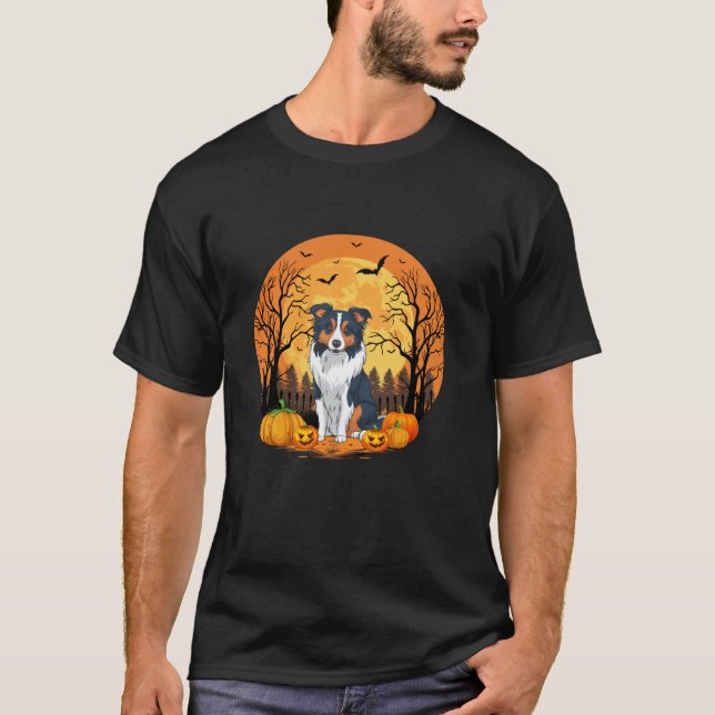 Camiseta Calabaza con divertida collie de la frontera de di (Anverso)