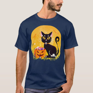 Camiseta Calabaza con miedo de gato negro de dulce de hallo