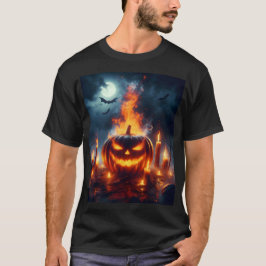 Camiseta calabaza con murciélagos volando alrededor y murci