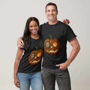 Camiseta Calabaza con Ojo Místico y Manos de Esqueleto