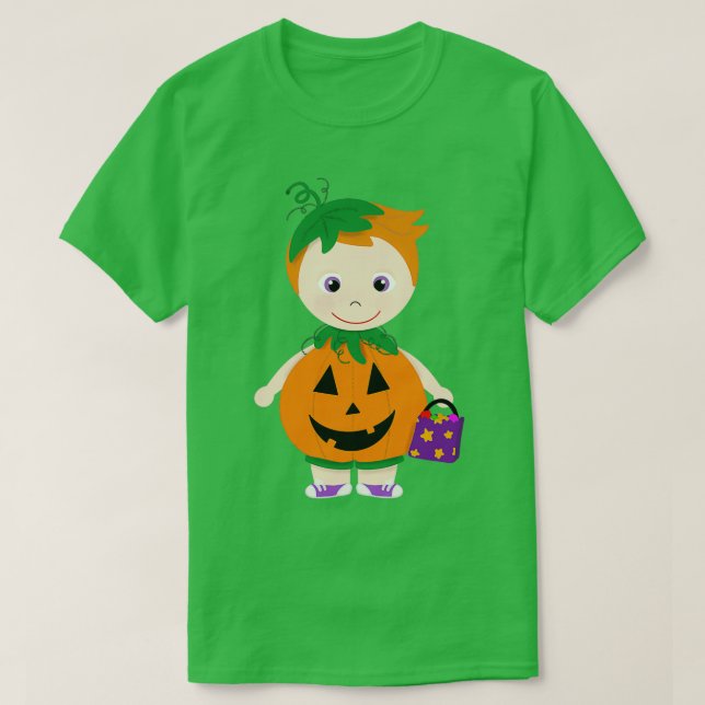 Camiseta Calabaza Costume Niño Piel ligera Pelo Rojo (Diseño del anverso)