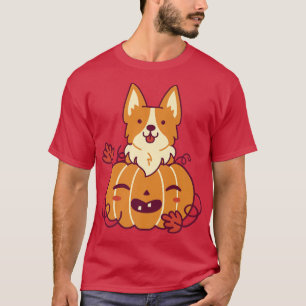 Camiseta Calabaza Cuidada Y Perro Corgi Halloween Festivida