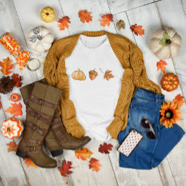 Camiseta Calabaza de Acuarela, Hoja y Bellota de Otoño