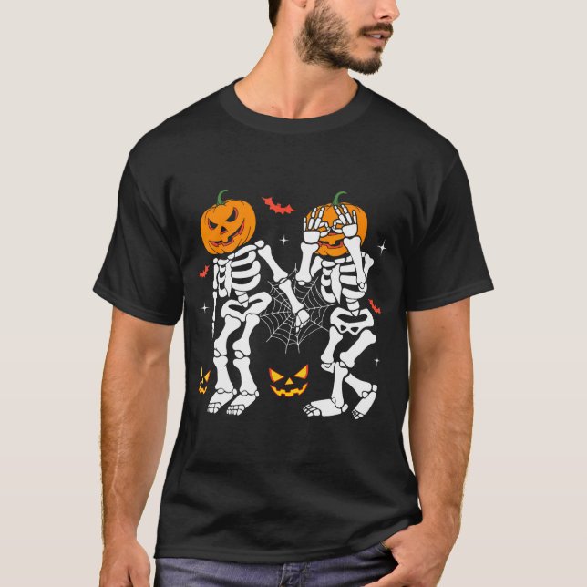 Camiseta Calabaza de baile Griddy Trendy Halloween Skeleton (Anverso)