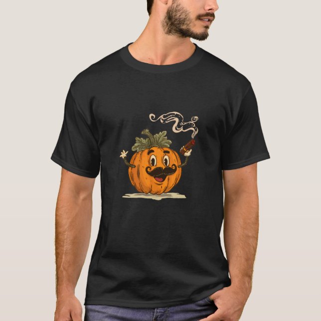 Camiseta Calabaza de barba con bigote genial con fumar puro (Anverso)