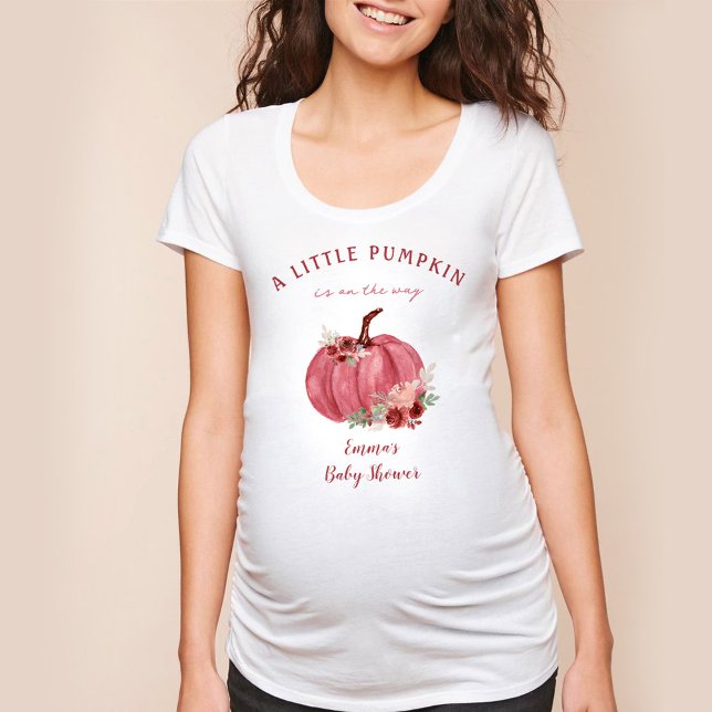 Camiseta Calabaza de Borgoña Caída Ducha de bebé Nombre T-S (Burgundy Pumpkin Fall Baby shower Name T-Shirt)
