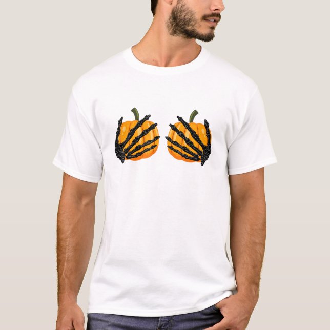 Camiseta Calabaza De Bra Skeleton De Halloween Para Mujeres (Anverso)