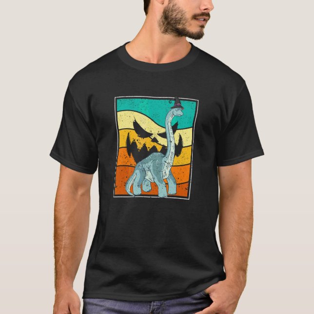 Camiseta Calabaza de bruja Brachiosaurus Halloween dinosaur (Anverso)