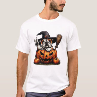Camiseta Calabaza de Bruja con Bulldog Inglés