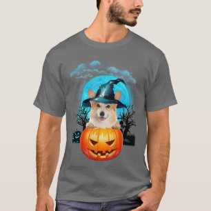 Camiseta Calabaza De Brujas Corgi De Halloween Y Luna Azul