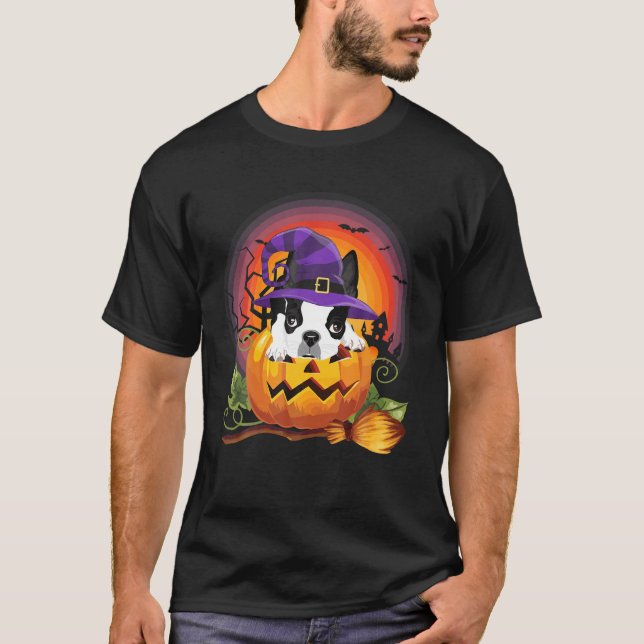 Camiseta Calabaza de brujas de Boston Terrier Halloween Per (Anverso)