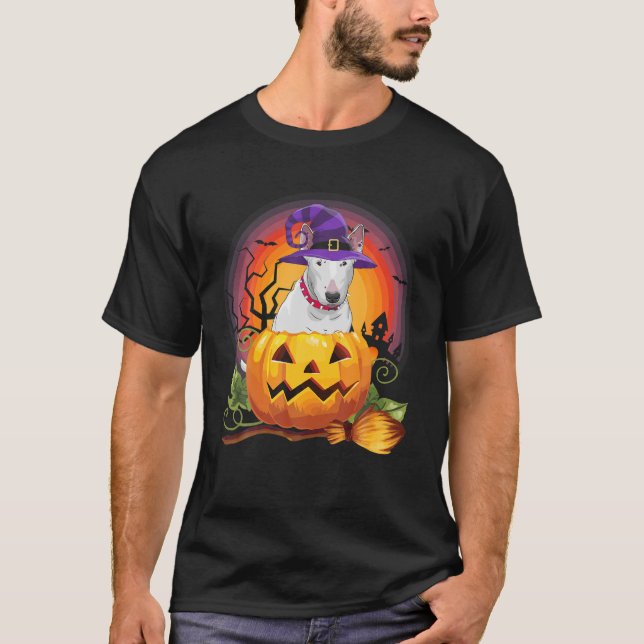 Camiseta Calabaza de brujas de Bull Terrier Halloween Perro (Anverso)