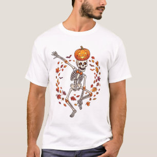 Camiseta Calabaza de cabeza de esqueleto bailando Halloween