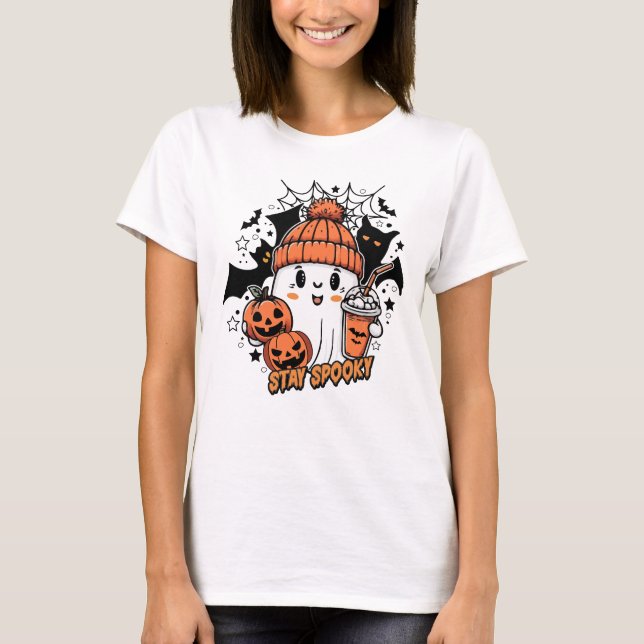Camiseta Calabaza De Café Fantasma Retro Cute (Anverso)