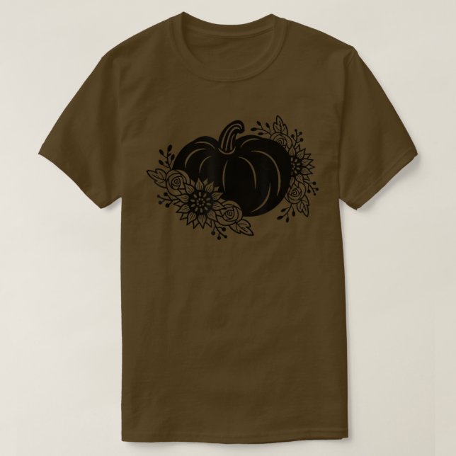 Camiseta Calabaza De Caída De Otoño Con Flores (Diseño del anverso)