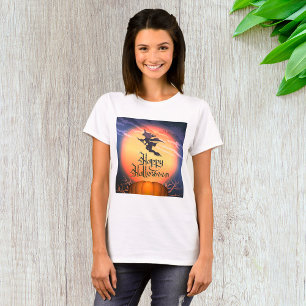 Camiseta Calabaza de calabaza de baño de bruja voladora de 