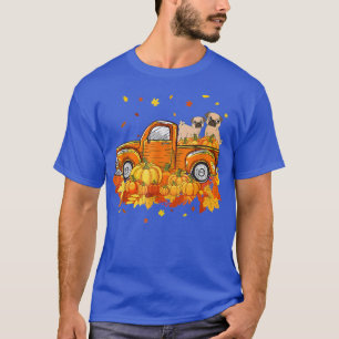Camiseta Calabaza de camión de paseo de pug Hojas de otoño 