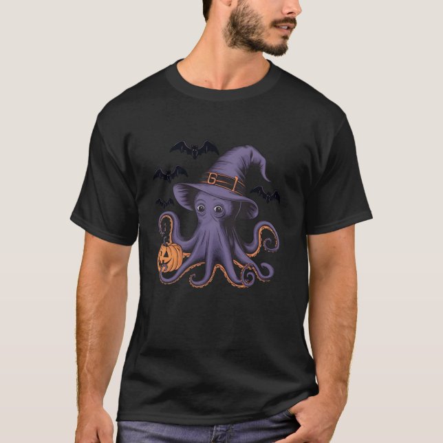 Camiseta Calabaza de carne de vaca Octopus Halloween T Shir (Anverso)