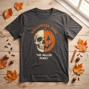 Camiseta Calabaza de cráneo de cara dividida vintage Hallow
