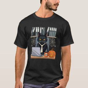 Camiseta Calabaza de escritorio de gato negro de Halloween