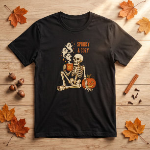 Camiseta Calabaza de Esqueleto Acogedor y Espeluznante Café