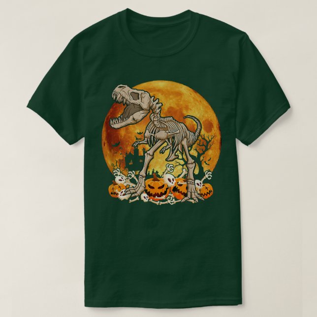 Camiseta Calabaza De Esqueleto De Dinosaurio Con Costo De H (Diseño del anverso)