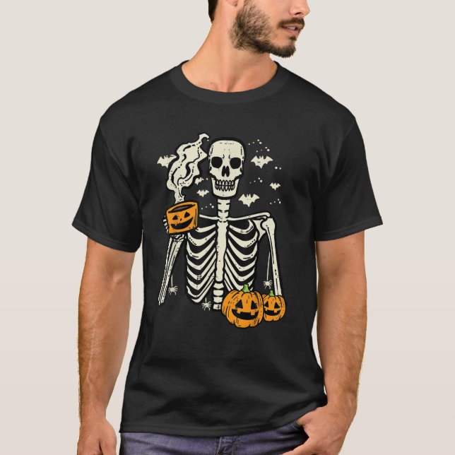 Camiseta Calabaza De Esqueleto De Halloween De Otoño Café D (Anverso)