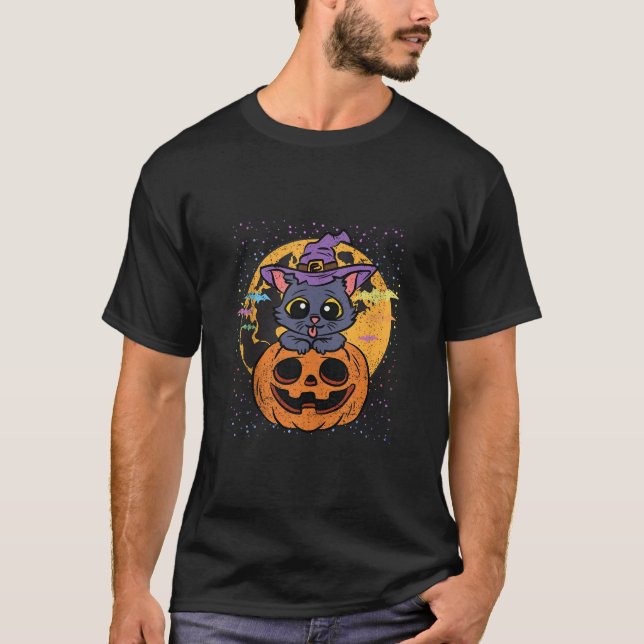 Camiseta Calabaza de gato de bruja disfraz de Halloween Kit (Anverso)