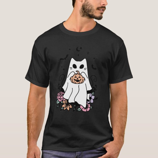 Camiseta Calabaza De Gato Fantasma Halloween Disfraces Homb (Anverso)