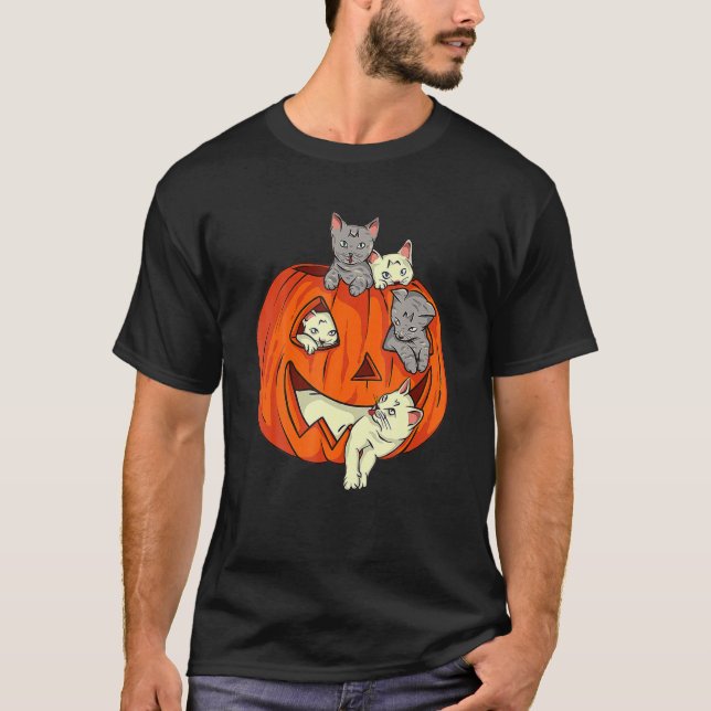Camiseta Calabaza de gato lindo tallado Jack O Lantern Cat  (Anverso)