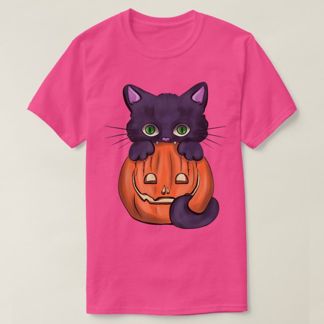 Camiseta Calabaza de gato negro azaroso Jack O Lantern Hall (Diseño del anverso)