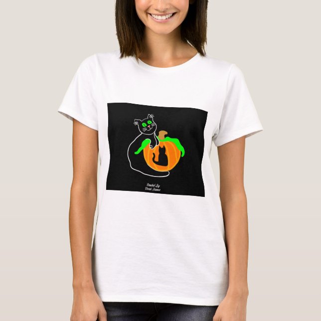 Camiseta Calabaza de gato negro Camisas blancas básicas par (Anverso)