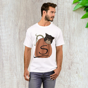 Camiseta Calabaza de gato negro Carta S Halloween