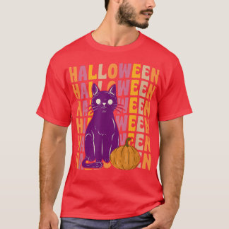 Camiseta Calabaza de gato negro espeluznante estilo retro v