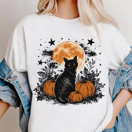 Camiseta Calabaza de gato negro Halloween