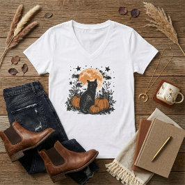 Camiseta Calabaza de gato negro Halloween