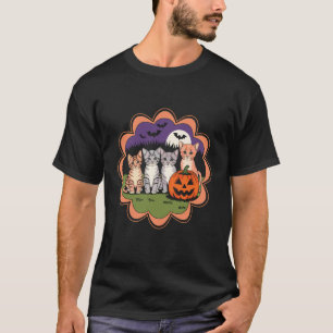 Camiseta Calabaza de gato vintage Floral de Halloween Tempo