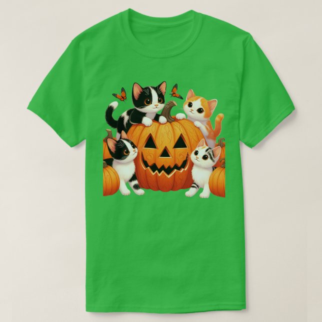 Camiseta Calabaza de gatos de los años 90 Halloween Retro F (Diseño del anverso)