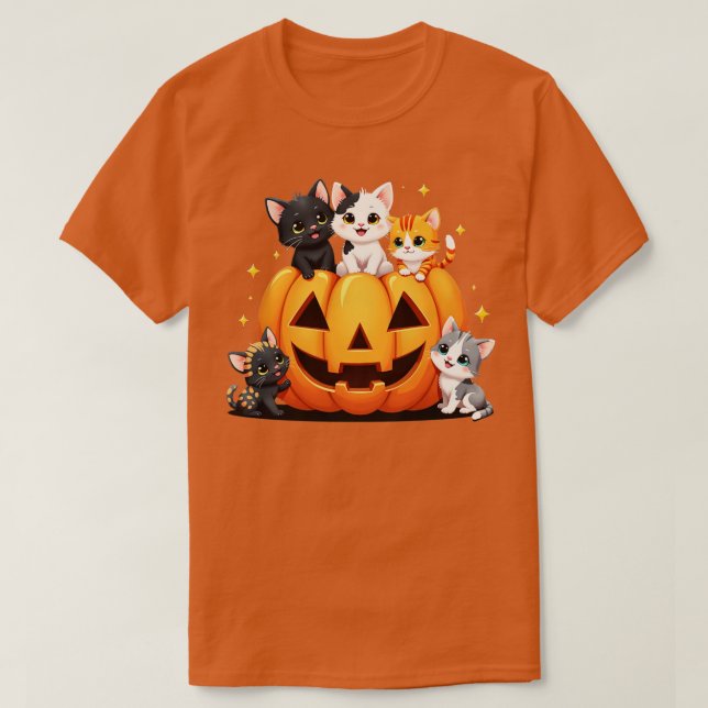 Camiseta Calabaza de gatos de los años 90 Halloween Retro F (Diseño del anverso)