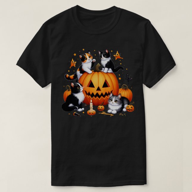 Camiseta Calabaza de gatos de los años 90 Halloween Retro F (Diseño del anverso)