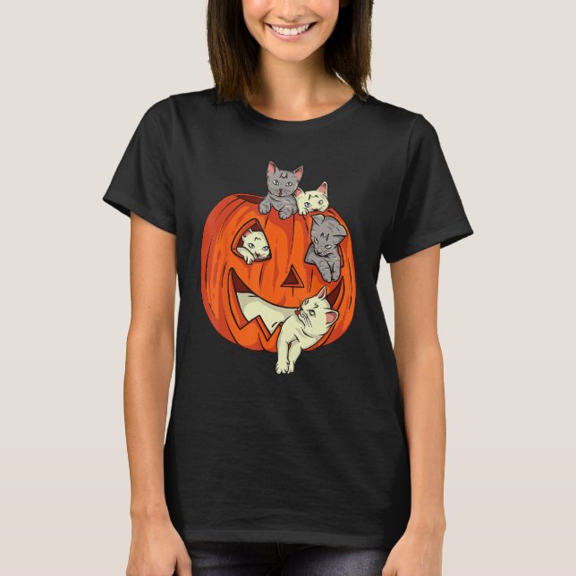 Camiseta Calabaza de gatos tallada Jack O Lantern Gato Hall (Anverso)