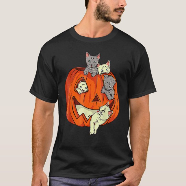 Camiseta Calabaza de gatos tallada Jack O Lantern Gato Hall (Anverso)