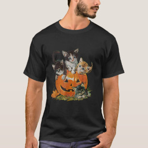 Camiseta Calabaza de gatos vintage Halloween Floral retro S