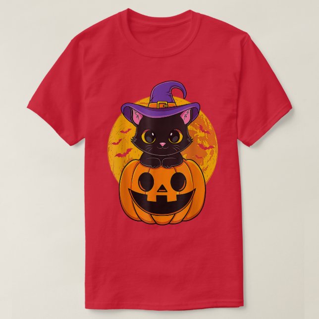 Camiseta Calabaza de Gorra de bruja de gato negro de Hallow (Diseño del anverso)