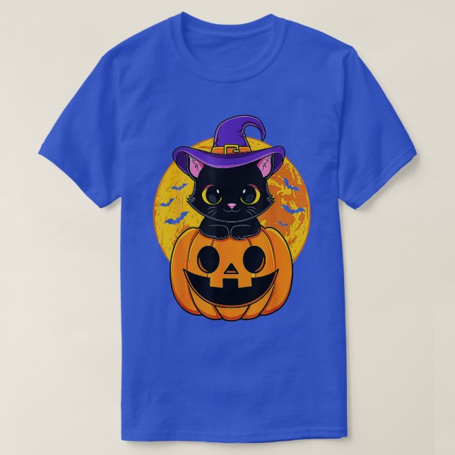 Camiseta Calabaza de Gorra de Brujas de Gato Negro de Hallo (Diseño del anverso)